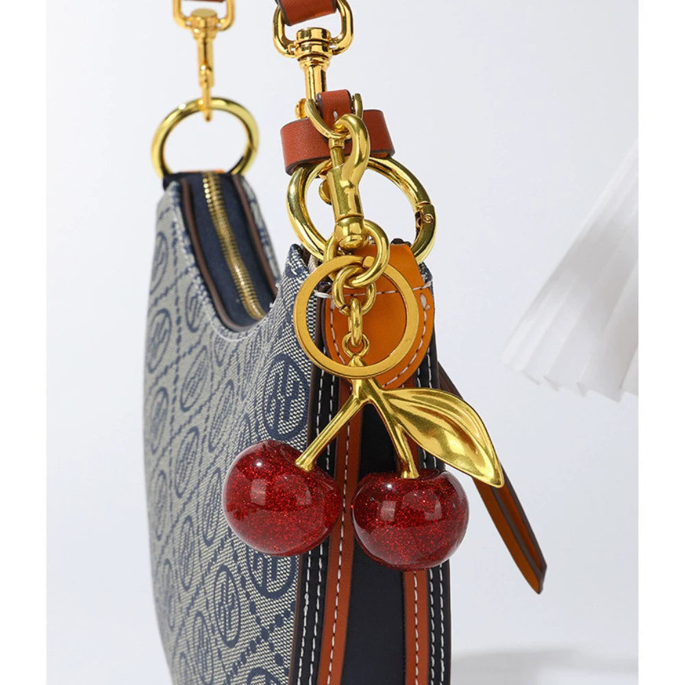Cute Cherry Design Sparkly Bag Charm, Fashionable BagKeychain for Women & Girls, Trendy All-match & ExquisiteBag Charm for Birthday Gift, Purse Accessories-DAN