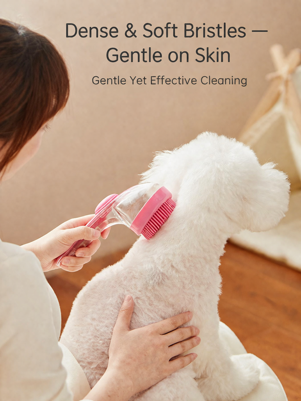 2026 New 2 in 1 Pet Bath and Grooming Brush is a pet tool with built in shampoo dispenser for easy bathing a soft massage tool for long or short haired dogs and cats ideal for shower-AJZ