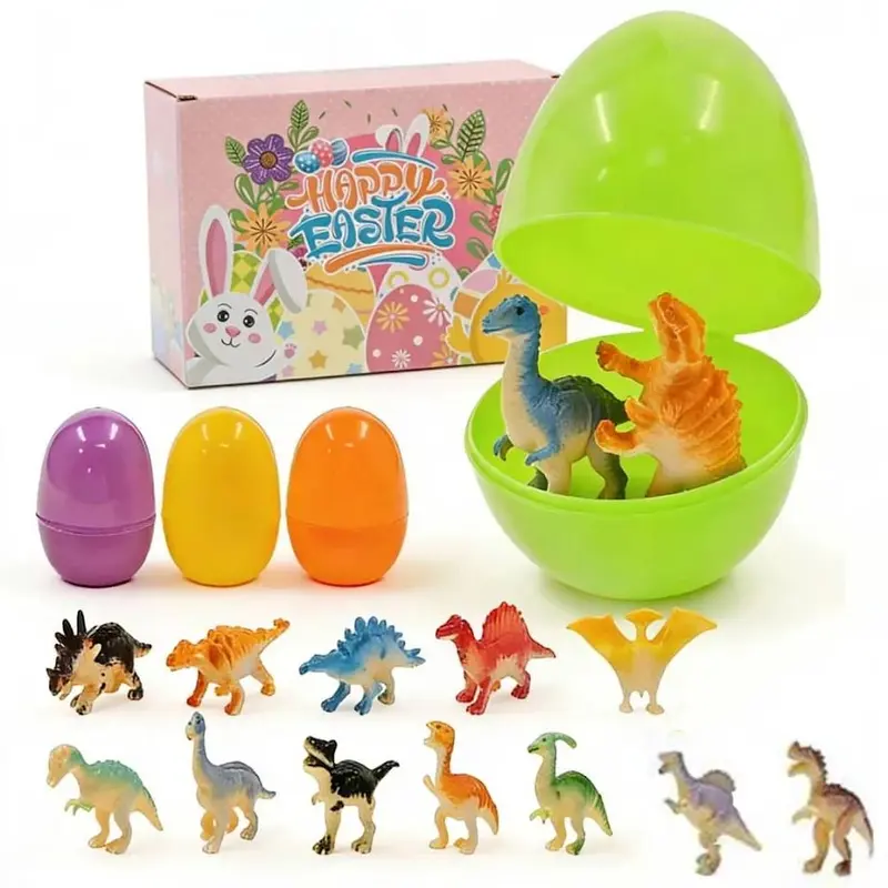 24 Pack Prefilled Easter Eggs with Dinosaur Toy Stress Relief Toys – Colorful Easter Egg Fillers-LIN