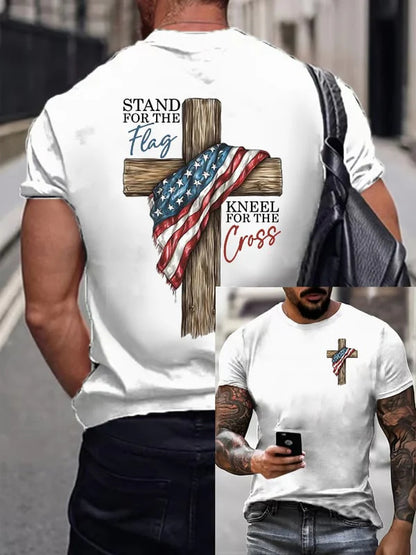 Men's Stand For The Flag Kneel For The Cross Printed Casual T-Shirt-ZQ
