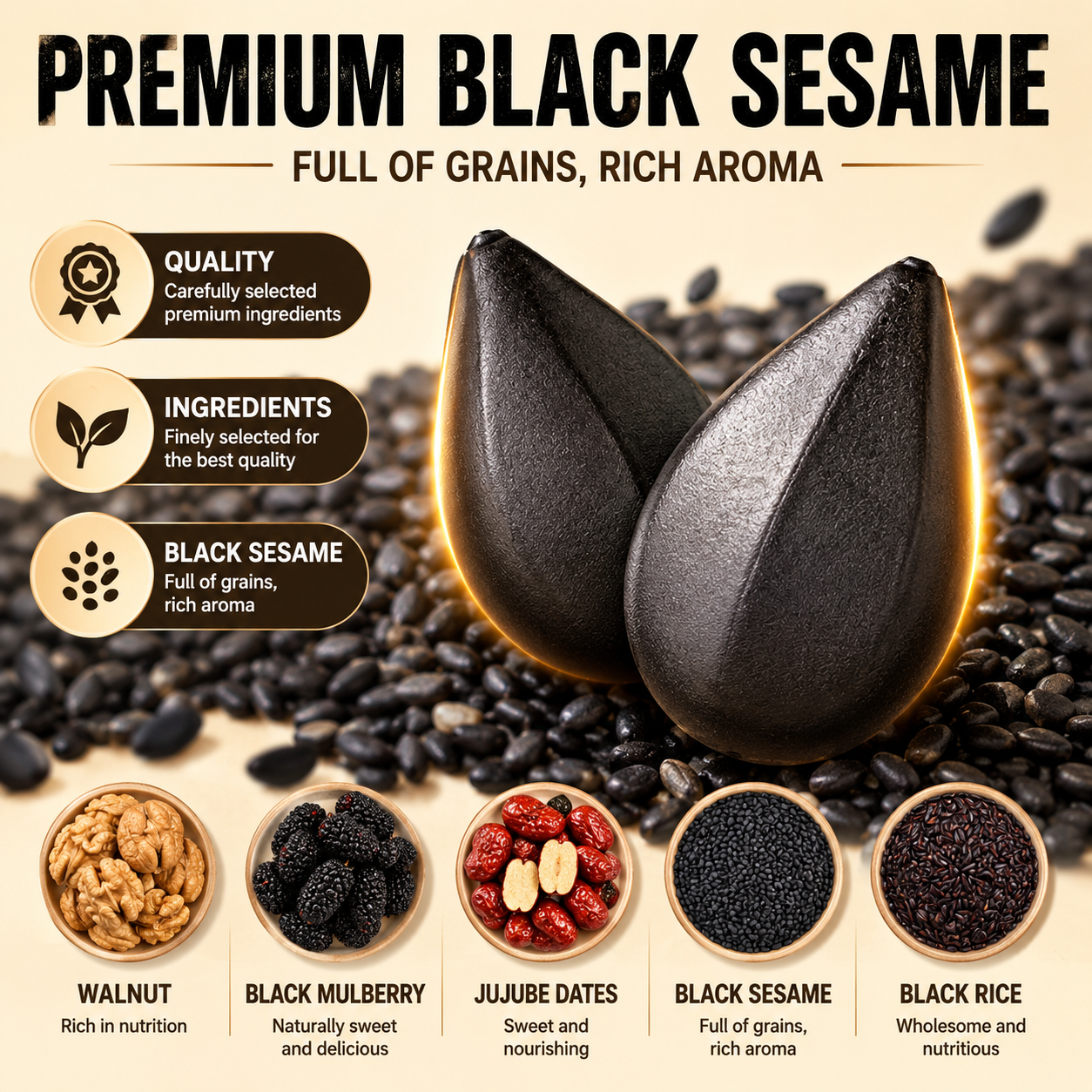 Intangible Heritage 5-Treasure Black Sesame Balls – Nine-Steamed & Banish low energy, reclaim masculine strength.-8WX