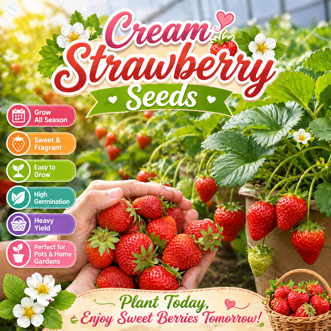 Four Seasons Easy-Grow Creamy Red Strawberry Seed - Home Container Plant-ZP