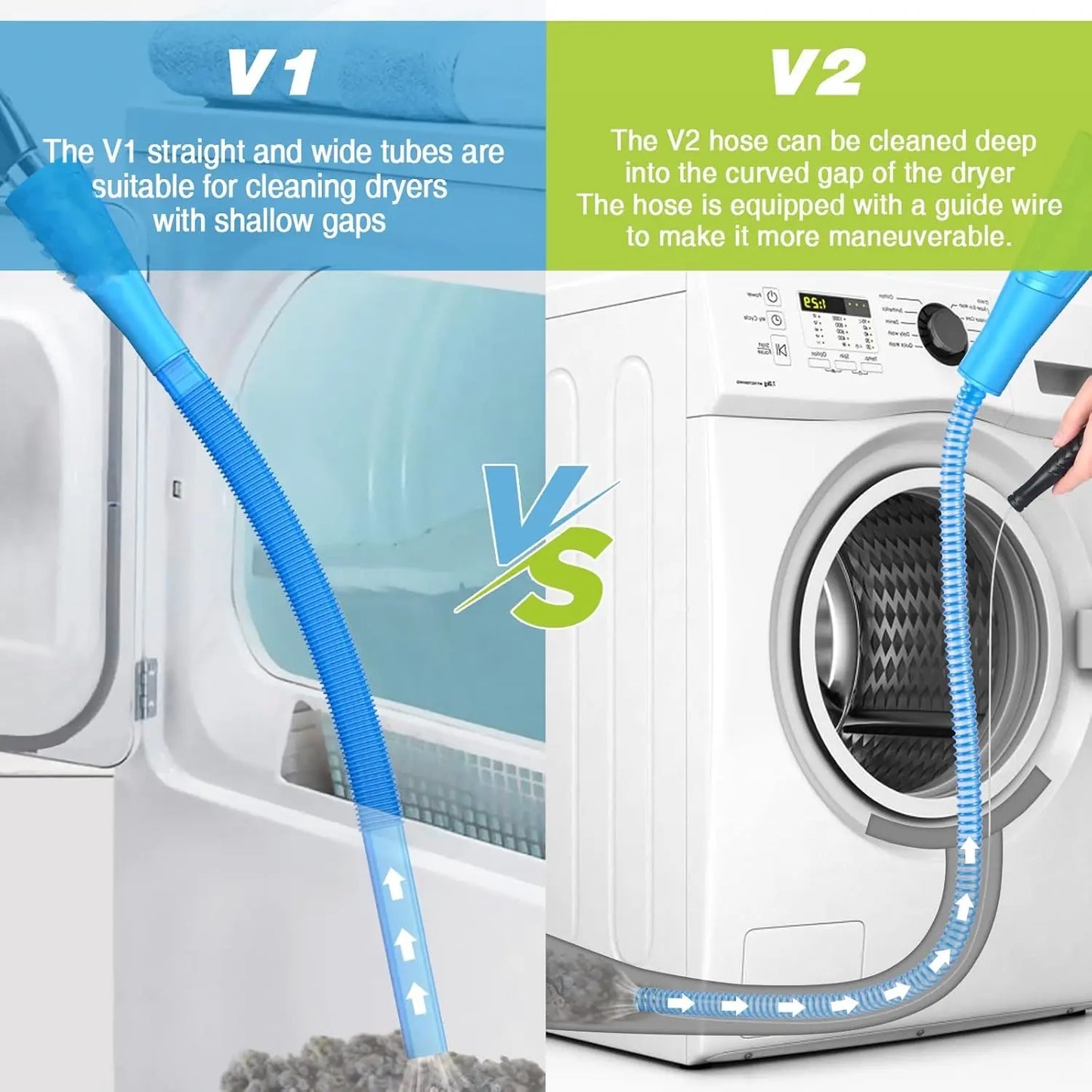 Sealegend Dryer Vent Cleaner kit Dryer Vacuum Hose Attachment with Stretch Universal Connector, Dryer Vent Cleaning Tool Vacuum Hose Lint Remover, Blue-8ZP