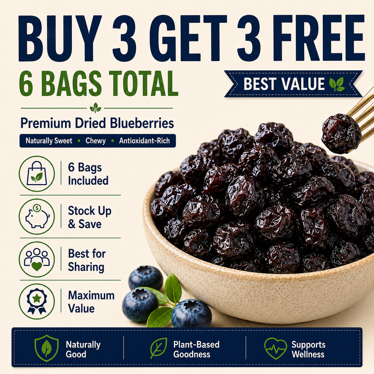 Premium Dried Blueberries – Naturally Sweet Chewy Fruit Snack for Eye Wellness & Healthy Circulation-8WX