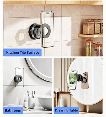360° Adjustable Vacuum Magnetic Phone Holder, Suction Cup Phone Mount for Magsafe, Portable Cell Phone Holder for Car,Makeup/Gym/Mirror, Fit for All iphone iphone 12 and above-LIN