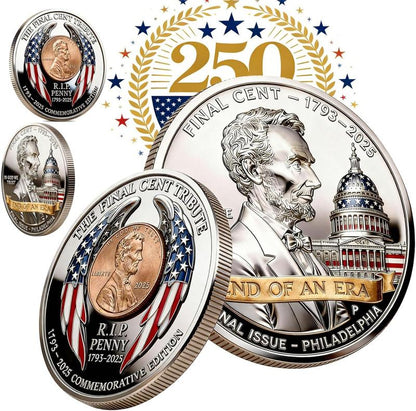 2025 Final Cent Tribute Commemorative Coin, Last Minted Penny Keepsake, Uncirculated Challenge Coin with 3D Engraving, Symbolic Final Penny Collectible for DIY & Gifting-AJZ