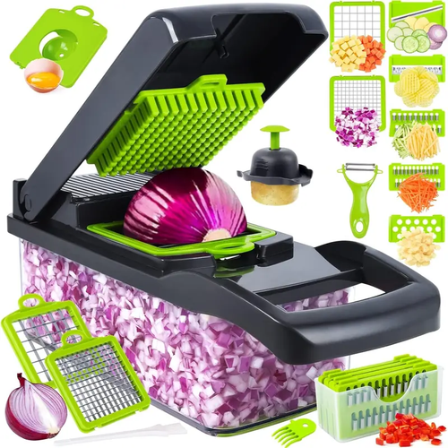 Multifunctional 14 in 1 Food Chopper, Kitchen Vegetable Slicer Dicer Cutter With 8 Blades, Onion Chopper With Container Stainless Steel Utensils-LIN