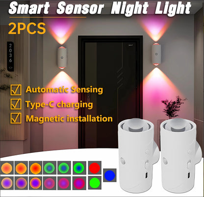 Under Cabinet Lights, Motion Sensor Night Light Indoor, Rechargeable 1500mAh LED, Auto-On Magnetic Dimmable Lamp, 7 Ambient Colors, Plug-Free Stick Anywhere Lighting for Bathroom, Bedroom, Kitchen, Stairs-8ZP