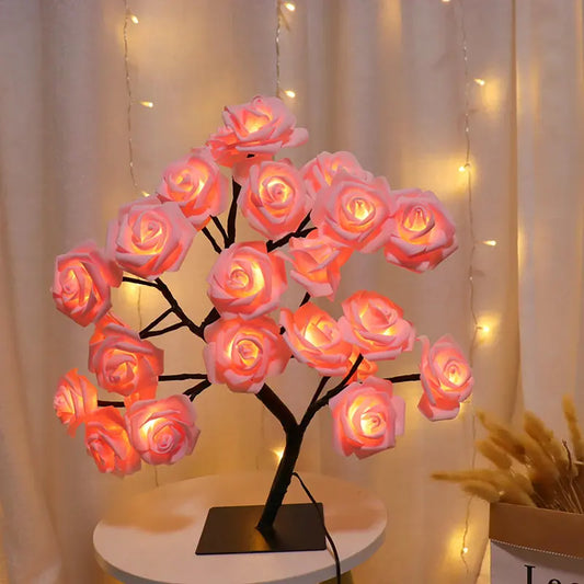 Rose Flower Design Tree Night Light, USB Powered Table Lamp, Room Lights for Bedroom, Versatile Holiday Decoration Lights For Indoor Bedroom, Valentine's Day Gift, Home Decor, Decorative-8WX