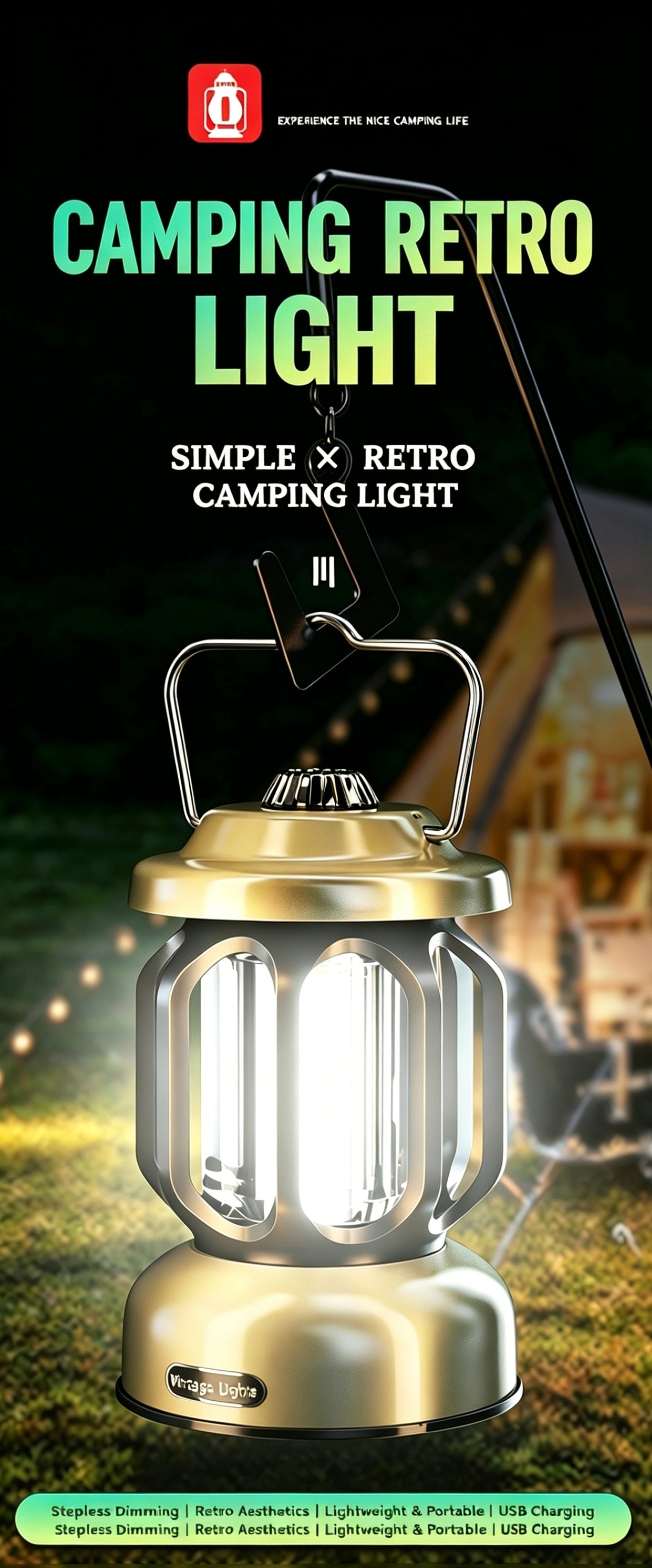Outdoor Camping Lantern, Ambient Light, Durable, Rechargeable, Portable, Hanging, Suitable for Camping, Lamp-LIN