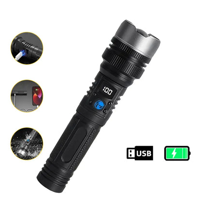 2-in-1 Strong Flashlight (Power Bank), Digital display ofpower, Rechargeable, Zoomable,, X4Waterproof,Adjustable Brightness Flash Light for Outdoor, Emergency,Camping Accessories, Black TiktokShopSpringGlowUp Lighting-8WX