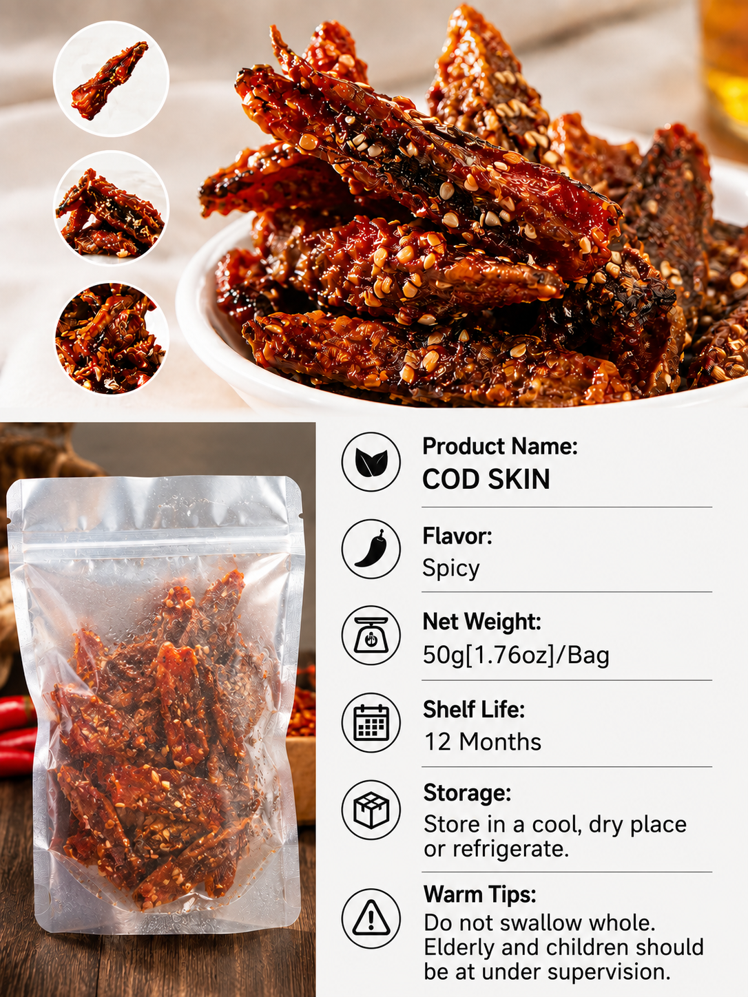 🌶️Premium Crispy Spicy Cod Skin Snack | Crunchy Seafood Chips-Paul
