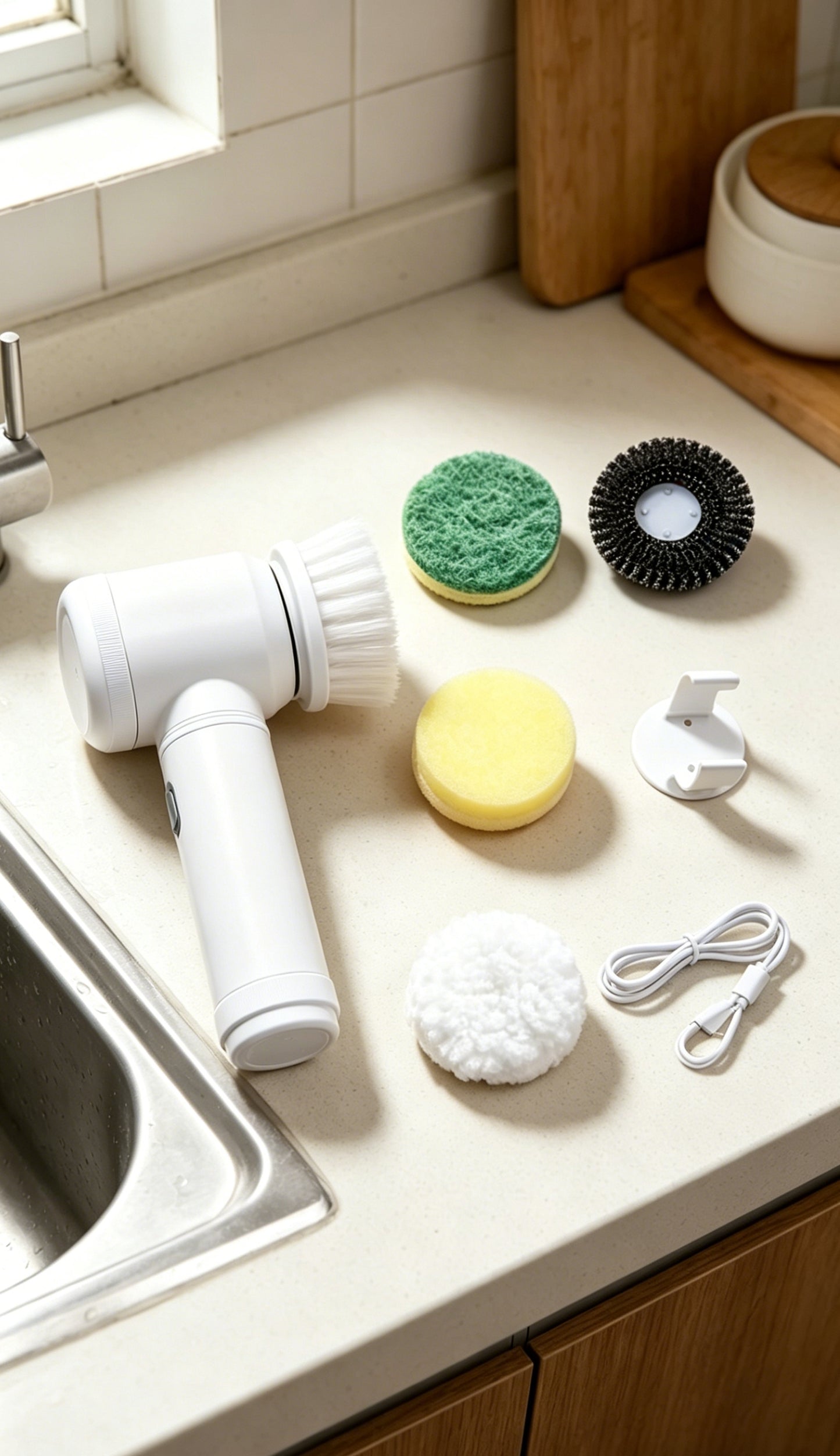 Electric rotating cleaner - Cordless shower rotating cleaning kit, equipped with 5 replaceable brush heads, suitable for bathrooms, kitchens, toilets, windows, swimming pools, cars, 2026 multi-purpose cleaning kit-LIN