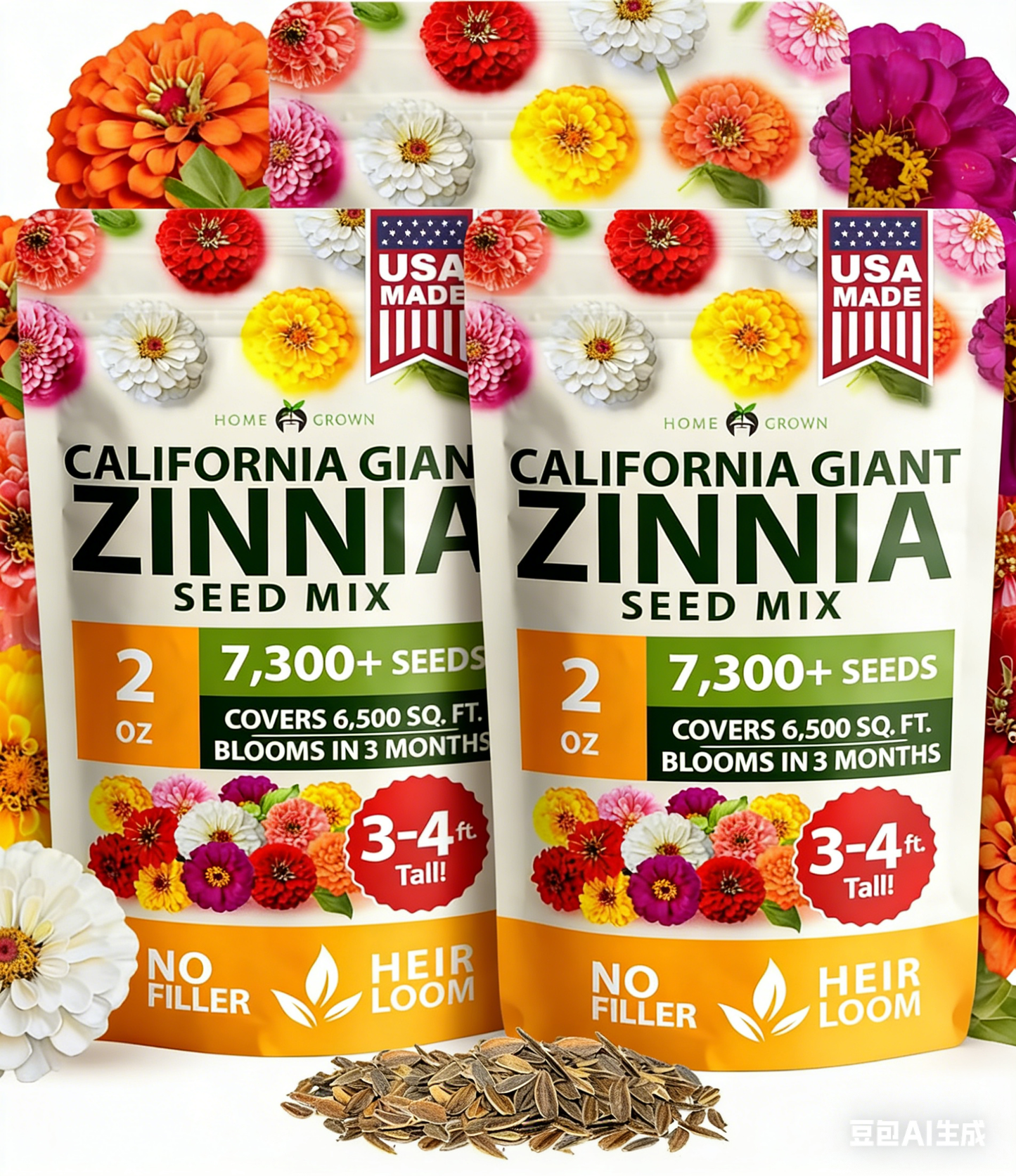 🌺Zinnia California Giant Mix - 7,300+ (2 oz) | No Filler - USA Heirloom Flower Seeds-LIN