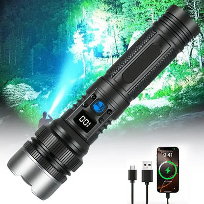 2-in-1 Strong Flashlight (Power Bank), Digital display ofpower, Rechargeable, Zoomable,, X4Waterproof,Adjustable Brightness Flash Light for Outdoor, Emergency,Camping Accessories, Black TiktokShopSpringGlowUp Lighting-8WX