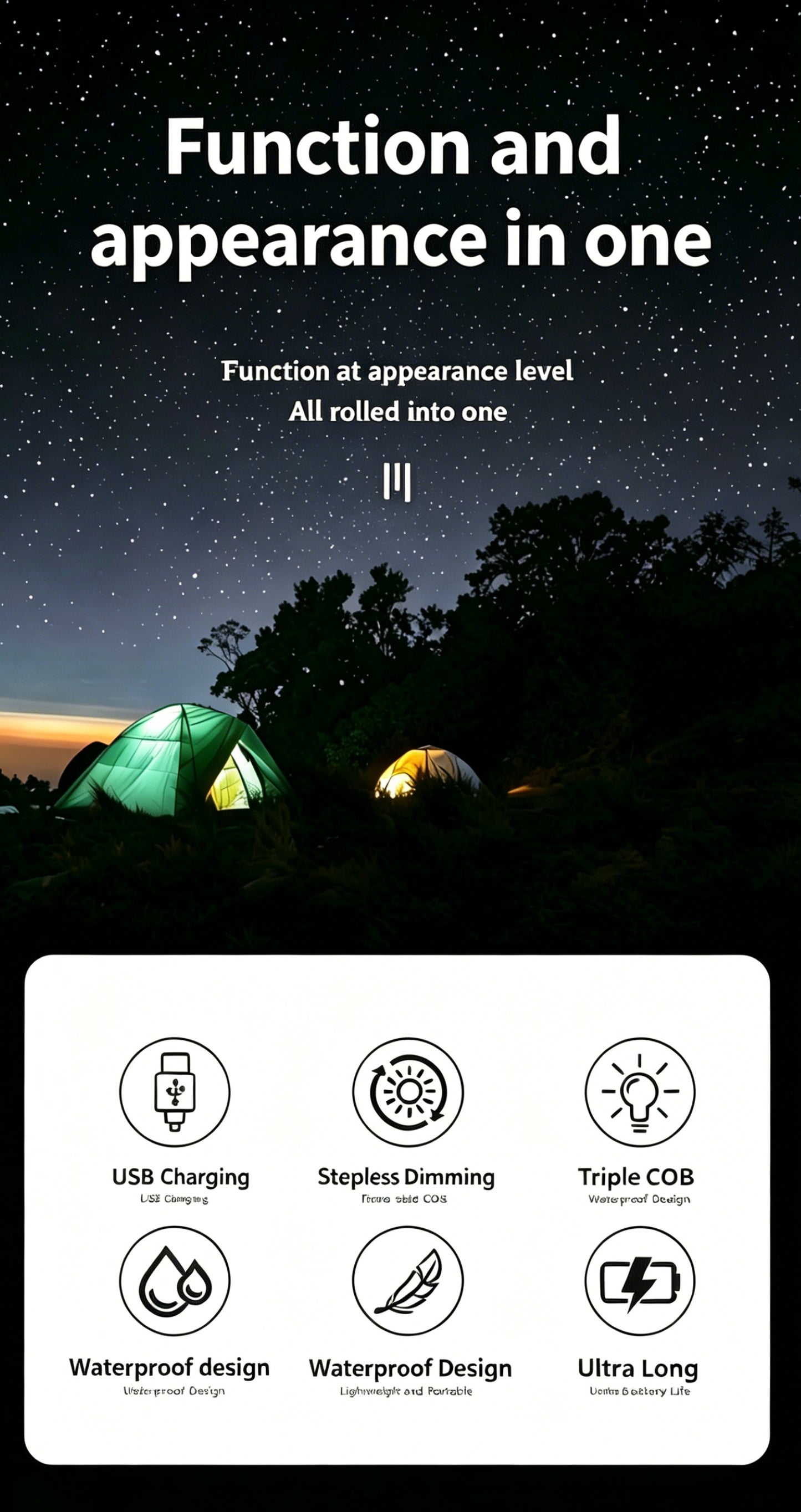 Outdoor Camping Lantern, Ambient Light, Durable, Rechargeable, Portable, Hanging, Suitable for Camping, Lamp-LIN