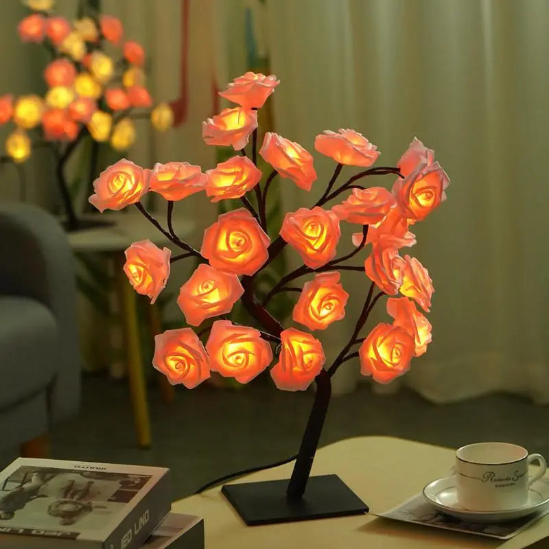 Rose Flower Design Tree Night Light, USB Powered Table Lamp, Room Lights for Bedroom, Versatile Holiday Decoration Lights For Indoor Bedroom, Valentine's Day Gift, Home Decor, Decorative-8WX