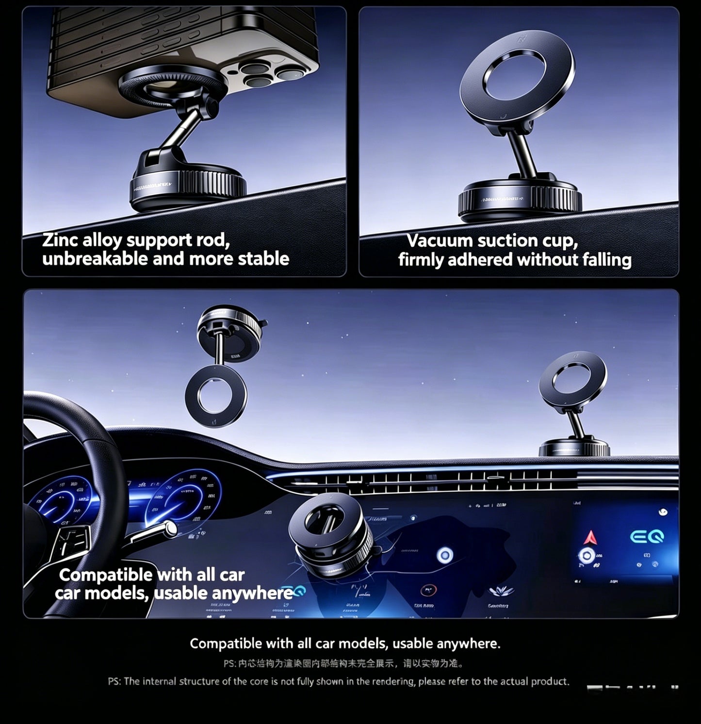 360° Adjustable Vacuum Magnetic Phone Holder, Suction Cup Phone Mount for Magsafe, Portable Cell Phone Holder for Car,Makeup/Gym/Mirror, Fit for All iphone iphone 12 and above-LIN