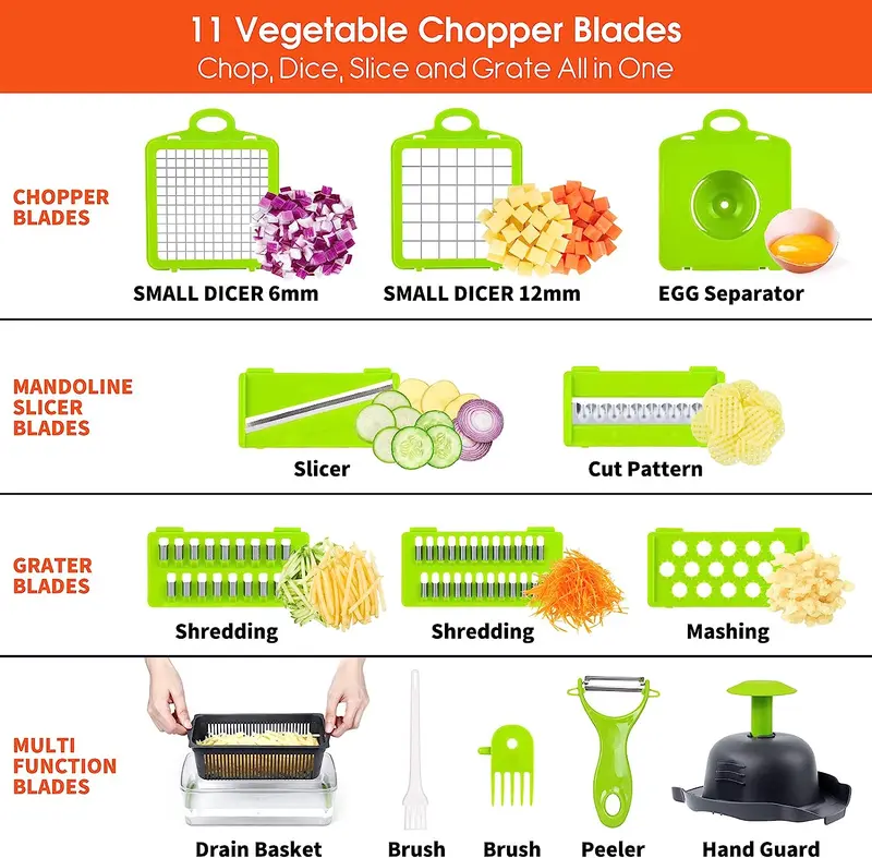 Multifunctional 14 in 1 Food Chopper, Kitchen Vegetable Slicer Dicer Cutter With 8 Blades, Onion Chopper With Container Stainless Steel Utensils-LIN