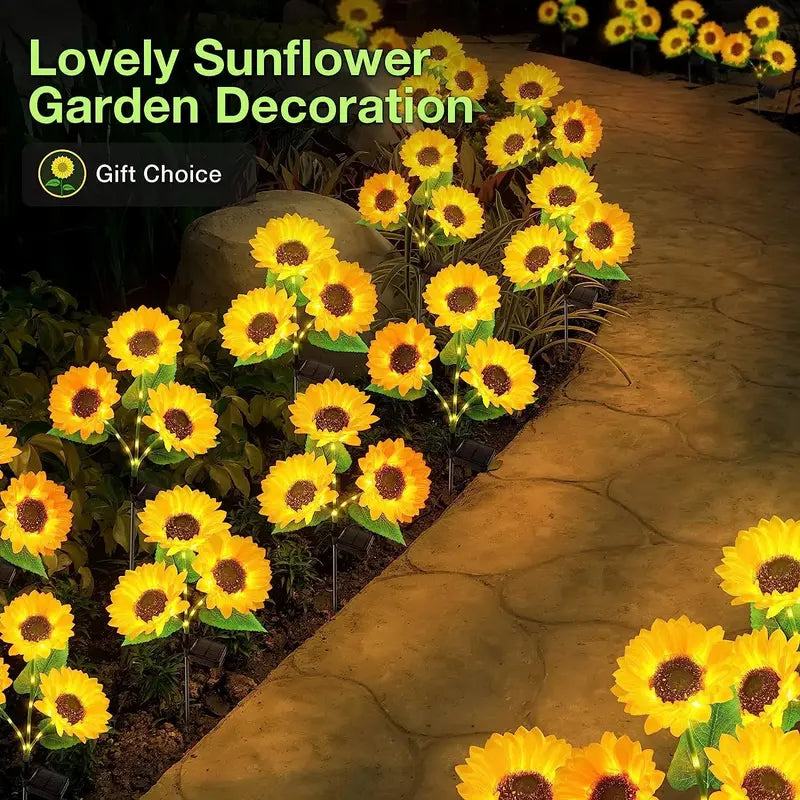 Solar Sunflower Lights with Glowing Stems, Waterproof Solar Powered Sunflower Lamps, Perfect for Garden & Patio Decoration-8WX