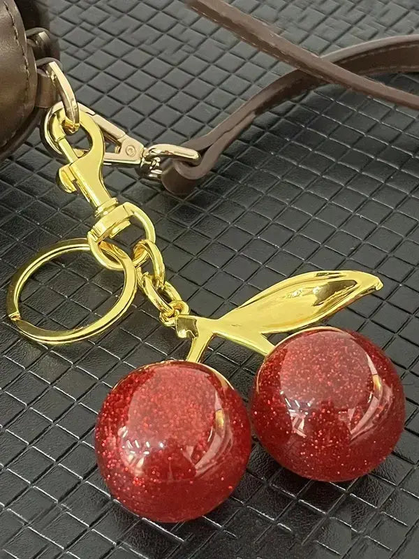 Cute Cherry Design Sparkly Bag Charm, Fashionable BagKeychain for Women & Girls, Trendy All-match & ExquisiteBag Charm for Birthday Gift, Purse Accessories-DAN