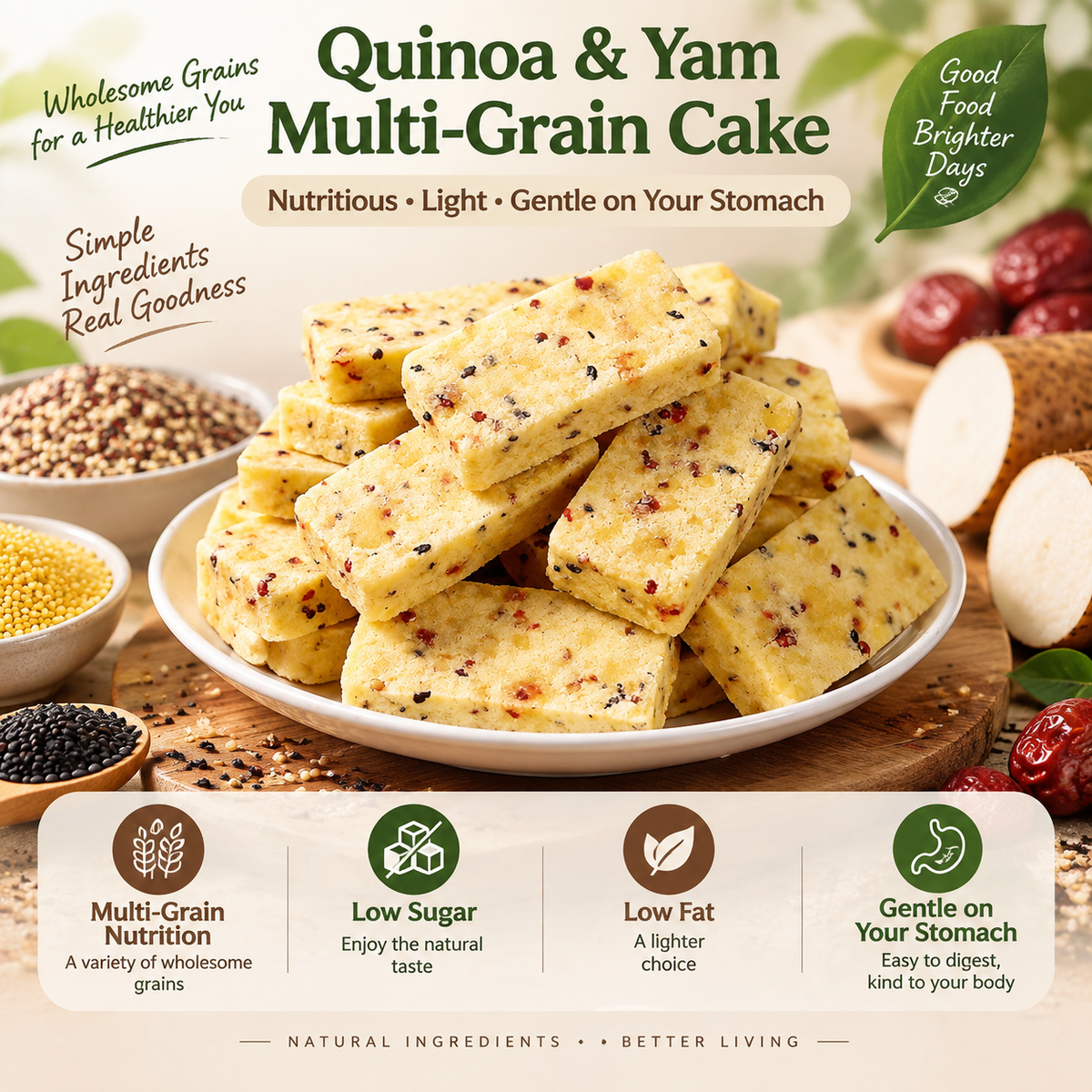 Quinoa Yam Millet Cake, Quinoa, Millet & Black Sesame, Ancient Grain Wellness Snack-ZP2