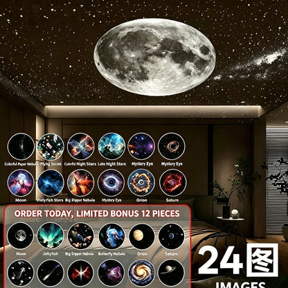 2-in-1 Galaxy Projector Night Light, USB Interface, Dual-Mode Starry Sky Projection/Warm Light Night Light, Adjustable Focus and Brightness with 24 Sliding Projection Films for Bedroom-LIN