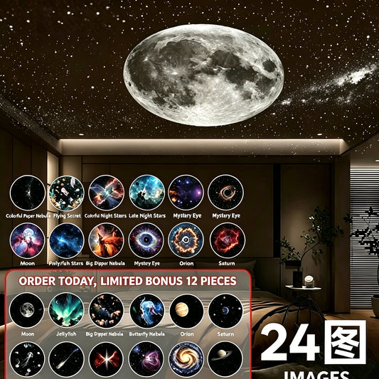 2-in-1 Galaxy Projector Night Light, USB Interface, Dual-Mode Starry Sky Projection/Warm Light Night Light, Adjustable Focus and Brightness with 24 Sliding Projection Films for Bedroom-LIN