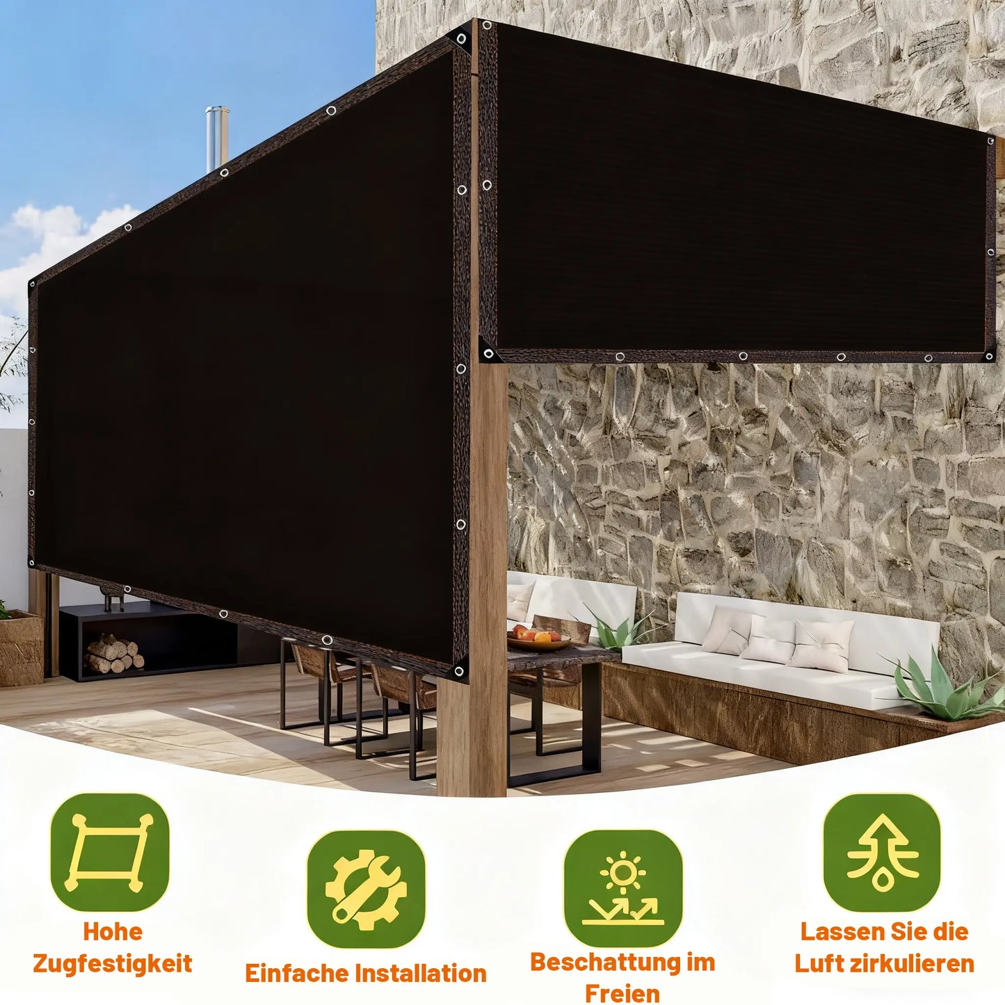 90% Blackout Cloth (Black) - 10 x 13ft UV-Resistant Shade Net with Reinforced Rivets, Suitable for Outdoor Adventures / Camping / Garden / Patio / Greenhouse.Mesh Shade Cloth-8ZP