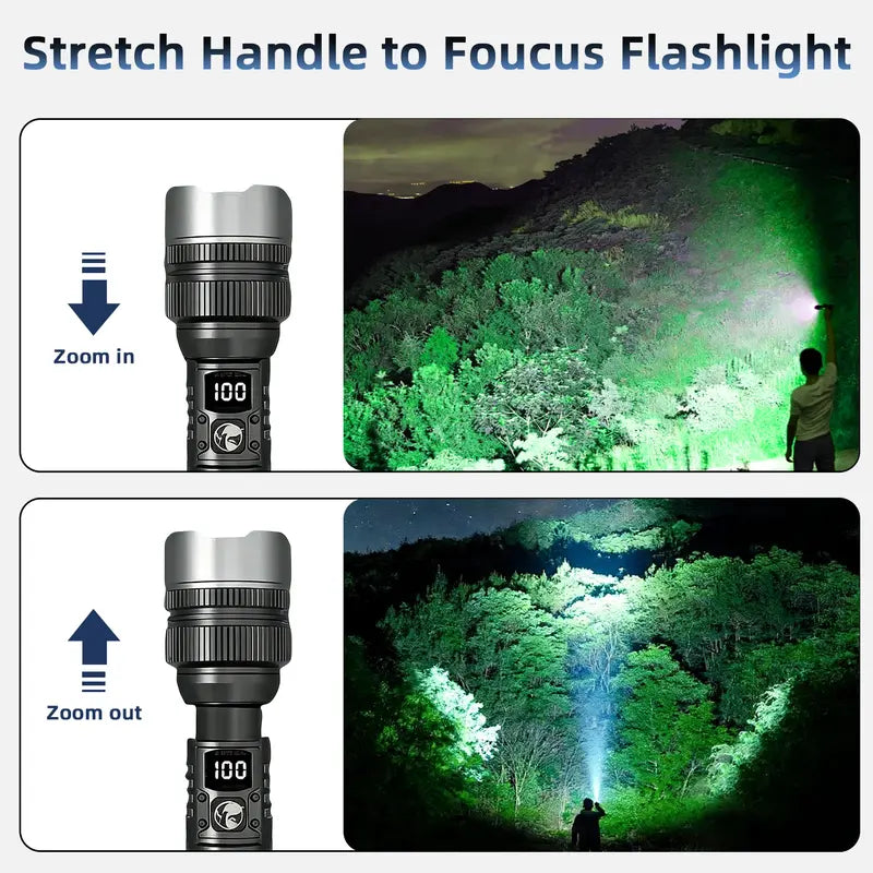 2-in-1 Strong Flashlight (Power Bank), Digital display ofpower, Rechargeable, Zoomable,, X4Waterproof,Adjustable Brightness Flash Light for Outdoor, Emergency,Camping Accessories, Black TiktokShopSpringGlowUp Lighting-8WX