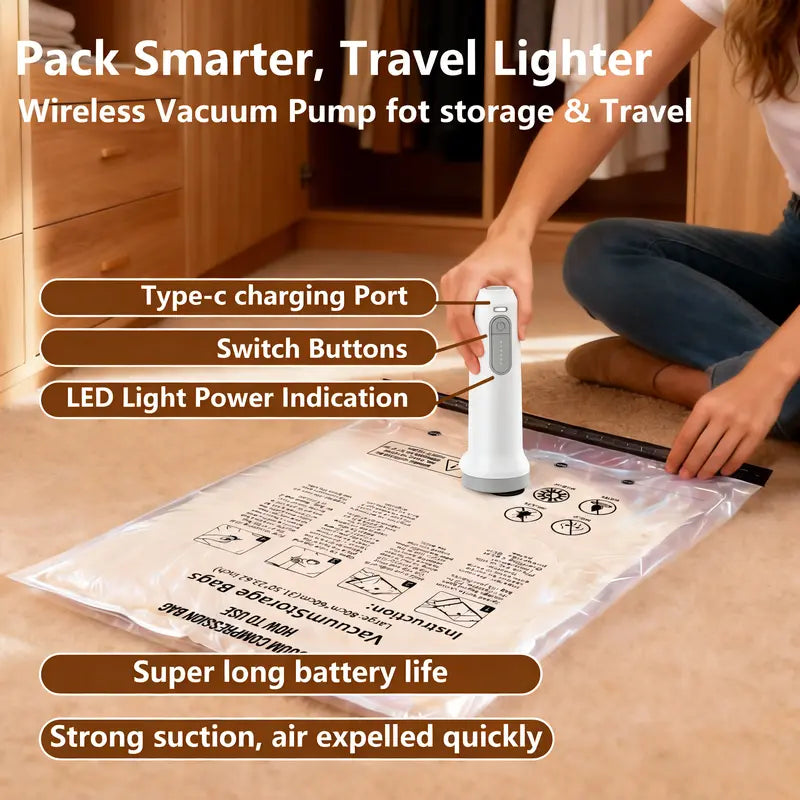 Pack Twice As Much In Half The Space Cordless vacuum compression bags that instantly create more suitcase space for smarter, stress-free-8WX