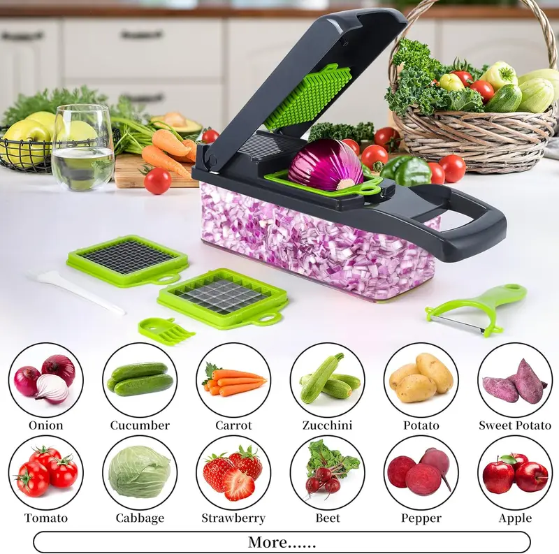 Multifunctional 14 in 1 Food Chopper, Kitchen Vegetable Slicer Dicer Cutter With 8 Blades, Onion Chopper With Container Stainless Steel Utensils-LIN
