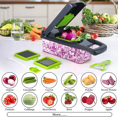 Multifunctional 14 in 1 Food Chopper, Kitchen Vegetable Slicer Dicer Cutter With 8 Blades, Onion Chopper With Container Stainless Steel Utensils-LIN