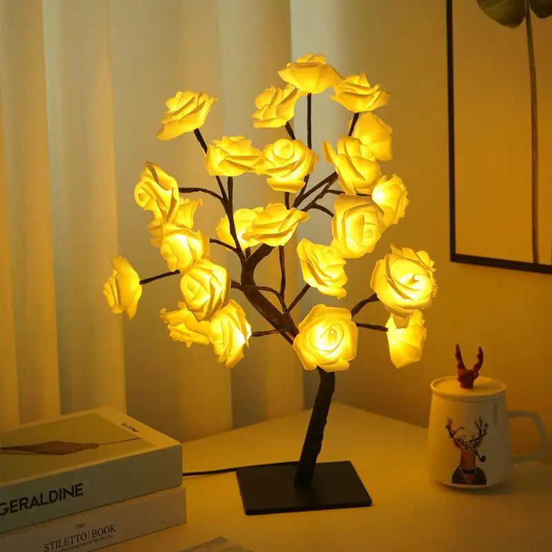Rose Flower Design Tree Night Light, USB Powered Table Lamp, Room Lights for Bedroom, Versatile Holiday Decoration Lights For Indoor Bedroom, Valentine's Day Gift, Home Decor, Decorative-8WX