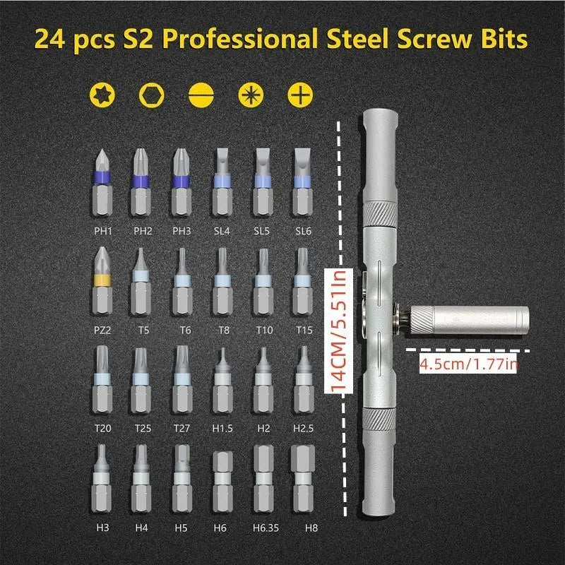SEESE 24 in 1 DlY Screwdriver Set,1 Set SwitchableScrewdriver Shape Magnetic Screwdriver Set,Compact and Portable Ratchet Screw0driver SetHome Repair Tool Box-8ZP
