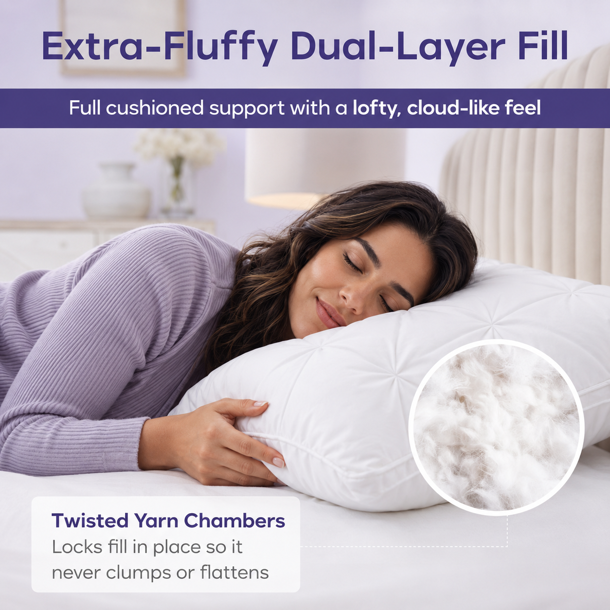 Mellow Sleep | Ploof Pillow – Extra-Fluffy Dual-Layer Pillow, Cloud-Like Soft Plush Bed Pillow with Breathable Support, Never Flat, Neck-Cradling Comfort for Side, Back & Stomach Sleepers, Machine Washable-8WX