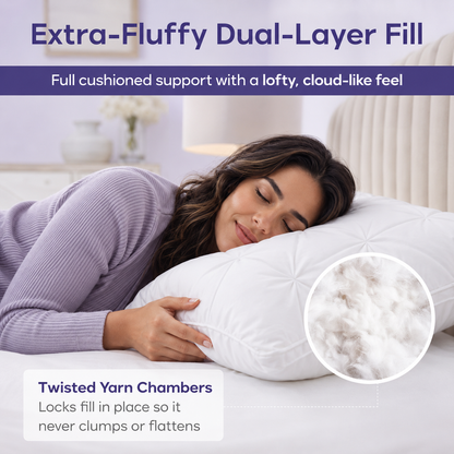 Mellow Sleep | Ploof Pillow – Extra-Fluffy Dual-Layer Pillow, Cloud-Like Soft Plush Bed Pillow with Breathable Support, Never Flat, Neck-Cradling Comfort for Side, Back & Stomach Sleepers, Machine Washable-8WX