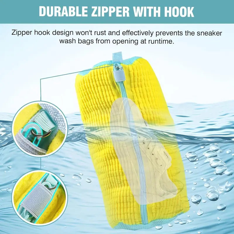 2-Pack XXL Shoe Washing Machine Bags – Reusable Sneaker Laundry Bags for Washer & Dryer, Sturdy Zipper with Hook, 360° Clean for Tennis Shoes, Slippers -8ZP