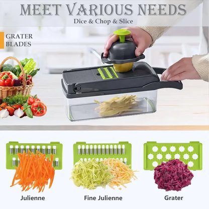 Multifunctional 14 in 1 Food Chopper, Kitchen Vegetable Slicer Dicer Cutter With 8 Blades, Onion Chopper With Container Stainless Steel Utensils-LIN