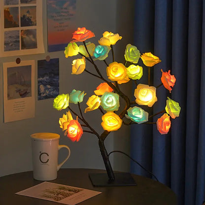 Rose Flower Design Tree Night Light, USB Powered Table Lamp, Room Lights for Bedroom, Versatile Holiday Decoration Lights For Indoor Bedroom, Valentine's Day Gift, Home Decor, Decorative-8WX