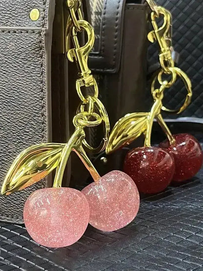 Cute Cherry Design Sparkly Bag Charm, Fashionable BagKeychain for Women & Girls, Trendy All-match & ExquisiteBag Charm for Birthday Gift, Purse Accessories-DAN