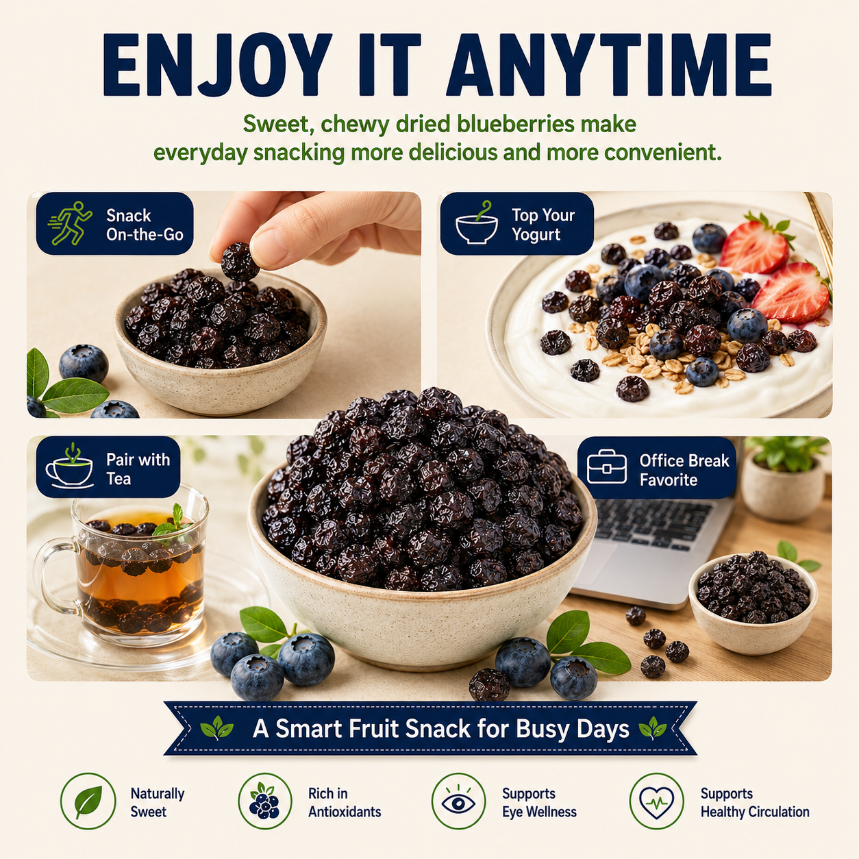 Premium Dried Blueberries – Naturally Sweet Chewy Fruit Snack for Eye Wellness & Healthy Circulation-8WX