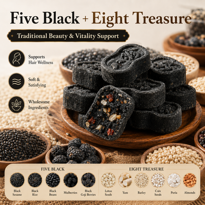 Five Black Eight Treasure Cake – Soft & Chewy Traditional Black Superfood Snack for Hair Wellness, Daily Vitality & Nourishing Energy-8WX