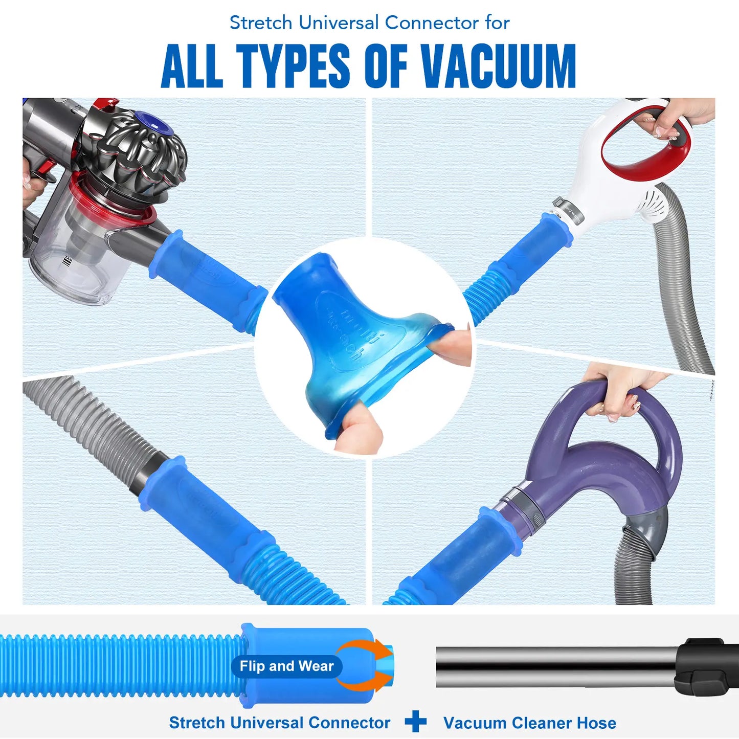 Sealegend Dryer Vent Cleaner kit Dryer Vacuum Hose Attachment with Stretch Universal Connector, Dryer Vent Cleaning Tool Vacuum Hose Lint Remover, Blue-8ZP