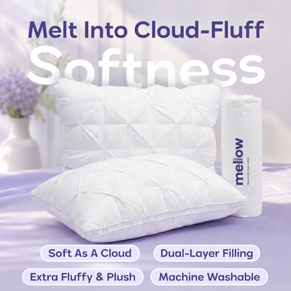Mellow Sleep | Ploof Pillow – Extra-Fluffy Dual-Layer Pillow, Cloud-Like Soft Plush Bed Pillow with Breathable Support, Never Flat, Neck-Cradling Comfort for Side, Back & Stomach Sleepers, Machine Washable-8WX