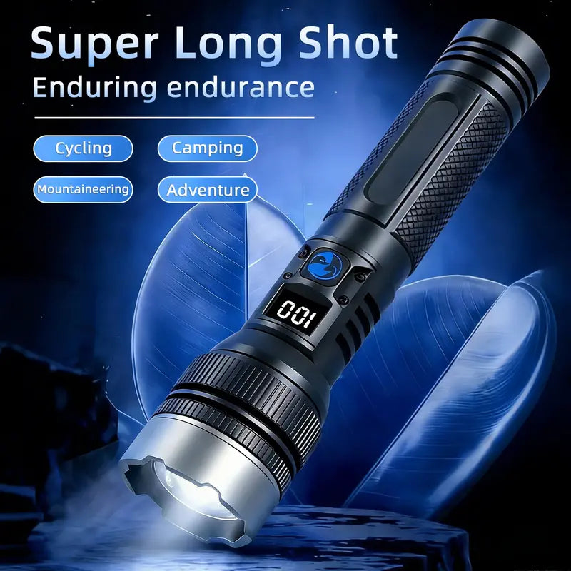 2-in-1 Strong Flashlight (Power Bank), Digital display ofpower, Rechargeable, Zoomable,, X4Waterproof,Adjustable Brightness Flash Light for Outdoor, Emergency,Camping Accessories, Black TiktokShopSpringGlowUp Lighting-8WX