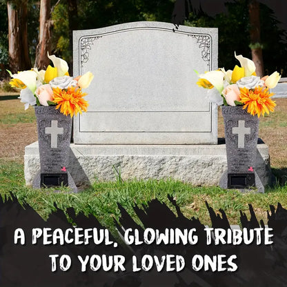 Solar Cemetery Grave Vase with LED – Headstone Flower Vase with Ground Spike for Fresh/Artificial Flowers – Memorial Grave Decor – Tribute Gift for Loss of Loved One-8WX