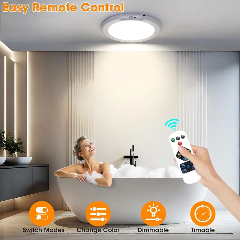 Rechargeable Motion Sensor Ceiling Light with Remote - Magnetic Wireless Ceiling Light Battery Powered for Closet Shower Stairs Shed Hallway Porch Patio ect-8ZP