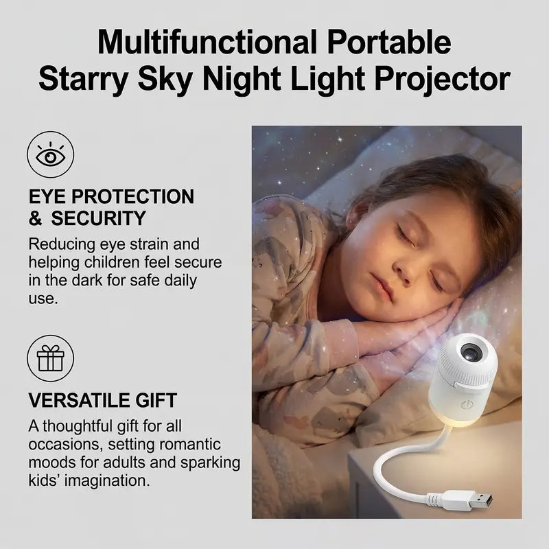 2-in-1 Galaxy Projector Night Light, USB Interface, Dual-Mode Starry Sky Projection/Warm Light Night Light, Adjustable Focus and Brightness with 24 Sliding Projection Films for Bedroom-LIN