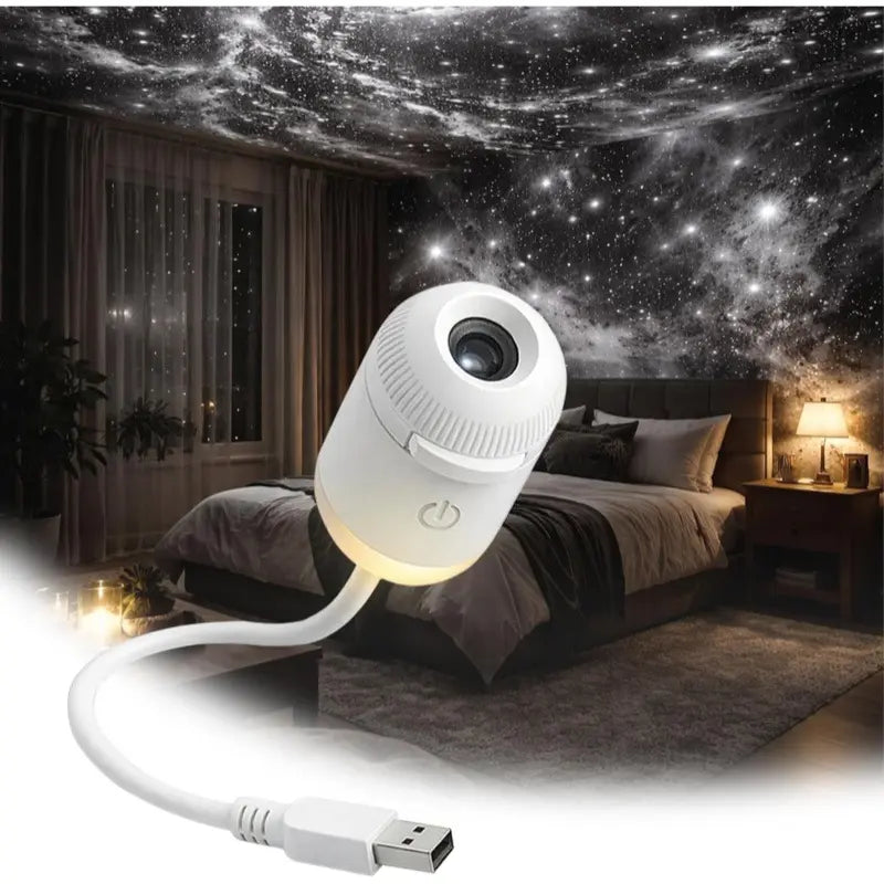 2-in-1 Galaxy Projector Night Light, USB Interface, Dual-Mode Starry Sky Projection/Warm Light Night Light, Adjustable Focus and Brightness with 24 Sliding Projection Films for Bedroom-LIN